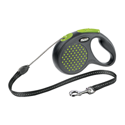 Поводок-рулетка для собак до 20 кг Flexi Design M трос 5 м, чёрная|зелёный горошек