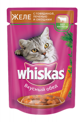Консервы для кошек WHISKAS "Желе с говядиной, печенью и овощами" 0,1 кг