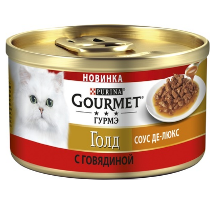 Консервы для кошек Gourmet Gold Соус-де-люкс с говядиной 85 г х 12 шт.