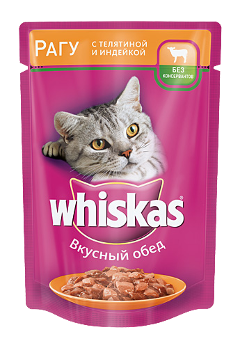 Консервы для кошек WHISKAS "Рагу с телятиной и индейкой" 0,1 кг