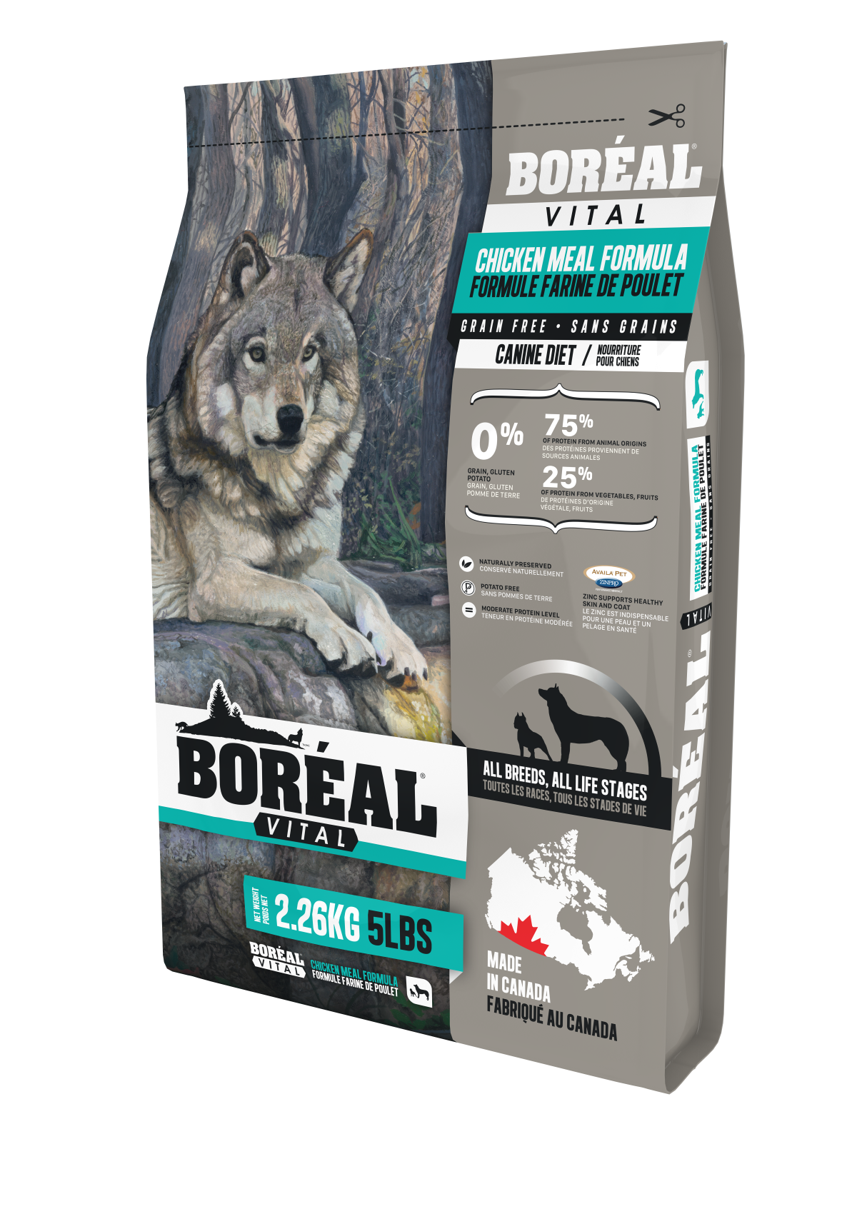 Сухой беззерновой корм Boreal Vital для собак всех пород с курицей