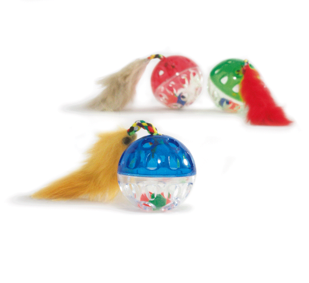 Игрушка для кошек Beeztees "Мяч-погремушка с меховым хвостом", 4,5 см (1 штука)