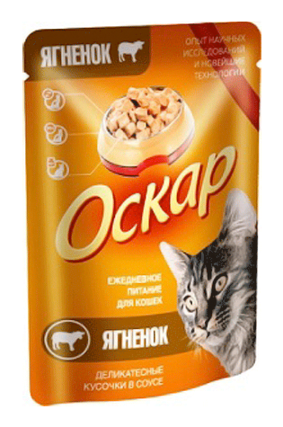 Консервы (пауч) для кошек "Оскар" кусочки в соусе Ягненок, 100 г 100 г