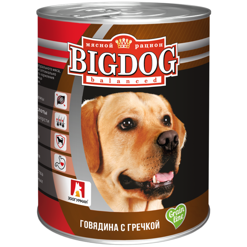 Консервы для собак Зоогурман "Big Dog" Говядина с гречкой, 0,85 кг