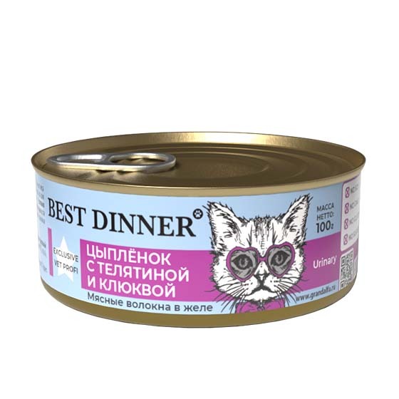 Консервы для кошек Best Dinner Exclusive Цыпленок с телятиной и клюквой, 100 г х 4 шт.