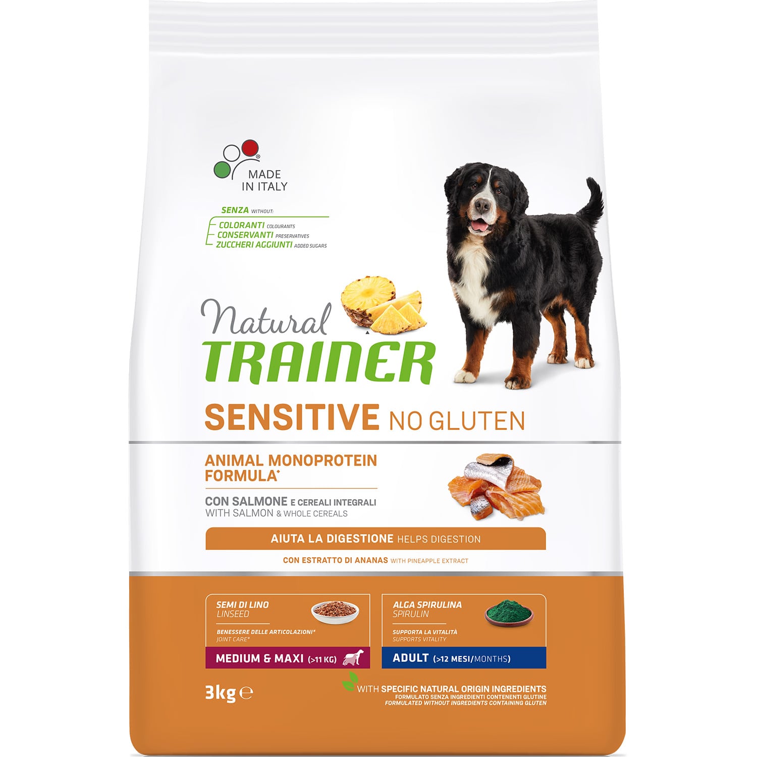 Сухой корм для взрослых собак средних и крупных пород Trainer Natural Sensitive No Gluten Medium&Maxi Adult Dog с лососем