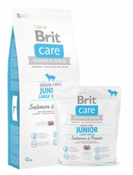 Сухой беззерновой корм для собак Brit Care Grain-free Junior Large Breed Salmon & Potato с лососем и картофелем, для юниоров крупных пород