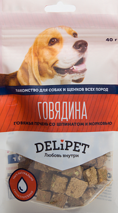 Говяжья печень со шпинатом и морковью для собак Delipet, 40 г