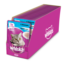 Консервы (пауч) для кошек Whiskas Крем-суп с лососем, 85 г × 24 штуки