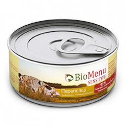 BioMenu Sensitive консервы для кошек, мясной паштет с перепелкой 95% мяса 0,1 кг