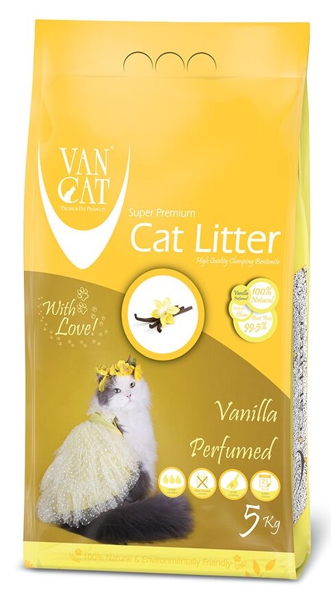 Комкующийся наполнитель для кошачьего туалета Van Cat Vanilla обеспыленный с ароматом ванили, пакет 5 кг