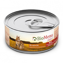 BioMenu Adult консервы для кошек, мясной паштет с ягненком 95% мяса 0,1 кг
