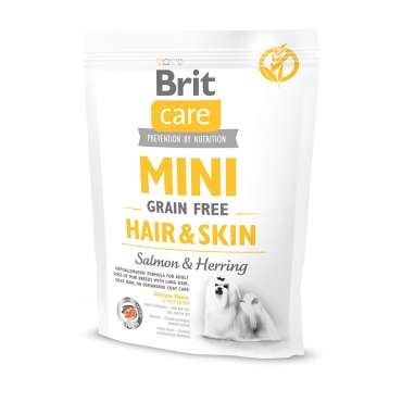 Brit Care Mini Grain Free Hair & Skin беззерновой корм c лососем и селедкой для собак миниатюрных пород с шерстью, требующей ухода