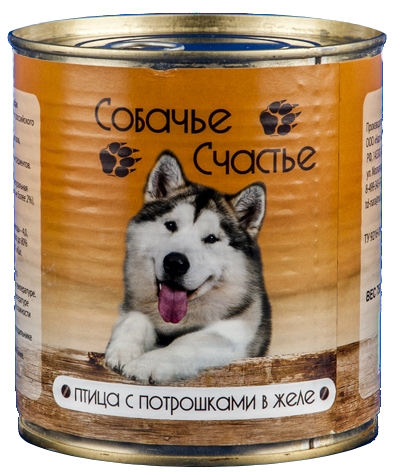 Консервы для собак "Собачье счастье" Птица с потрошками в желе, 750 г