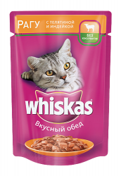 Консервы для кошек WHISKAS "Рагу с телятиной и индейкой" 0,1 кг