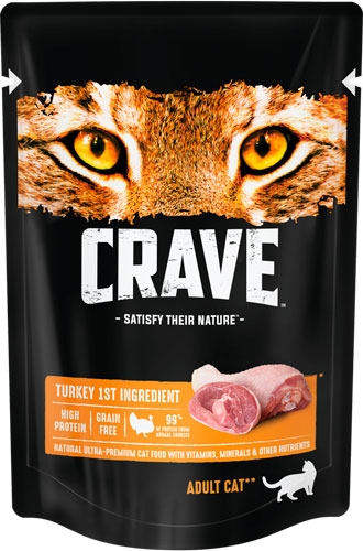Влажный корм Crave для взрослых кошек, с индейкой 70 г х 24 шт.