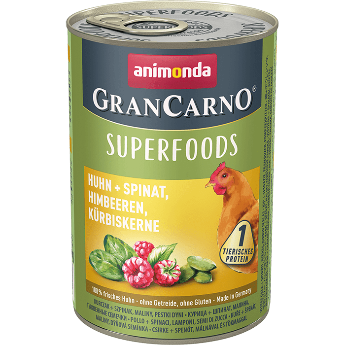 Консервы для собак Animonda GranСarno Superfoods Adult Dog c курицей, шпинатом, малиной и тыквенными семечками 400 г х 6 шт.