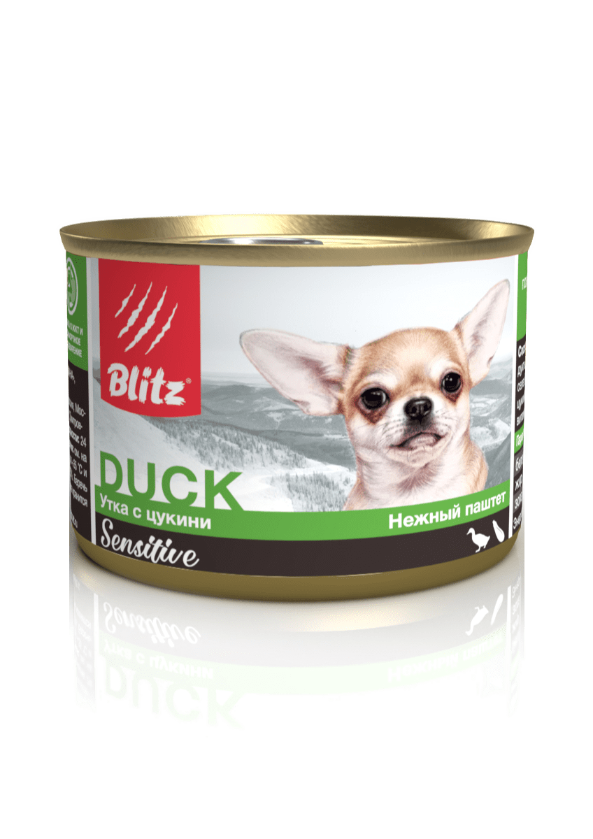 Консервы Blitz Sensitive Small Breed для собак мелких пород, паштет с уткой и цукини 0,2 кг