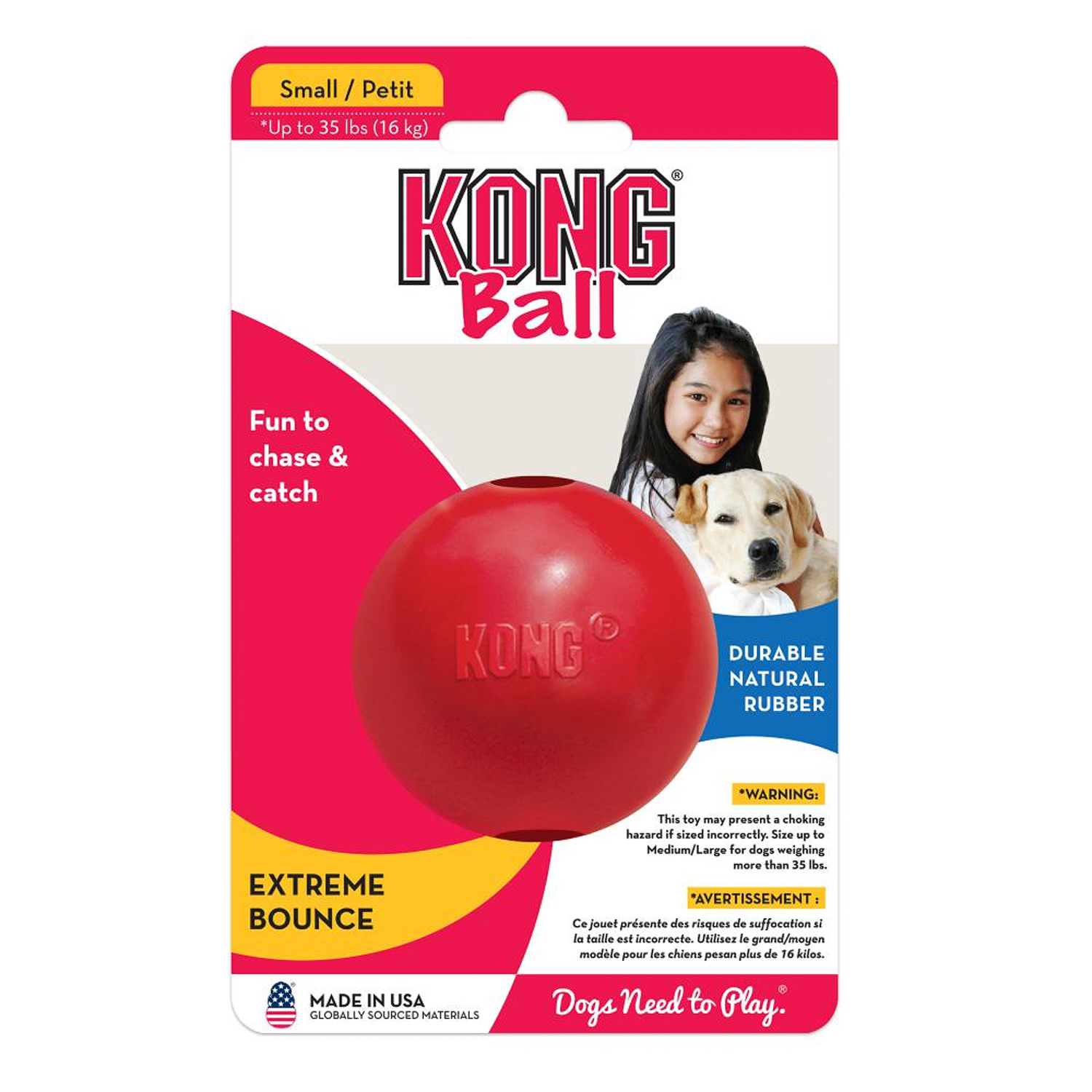 Игрушка KONG Classic "Мячик" для собак мелких пород, диаметр 6 см