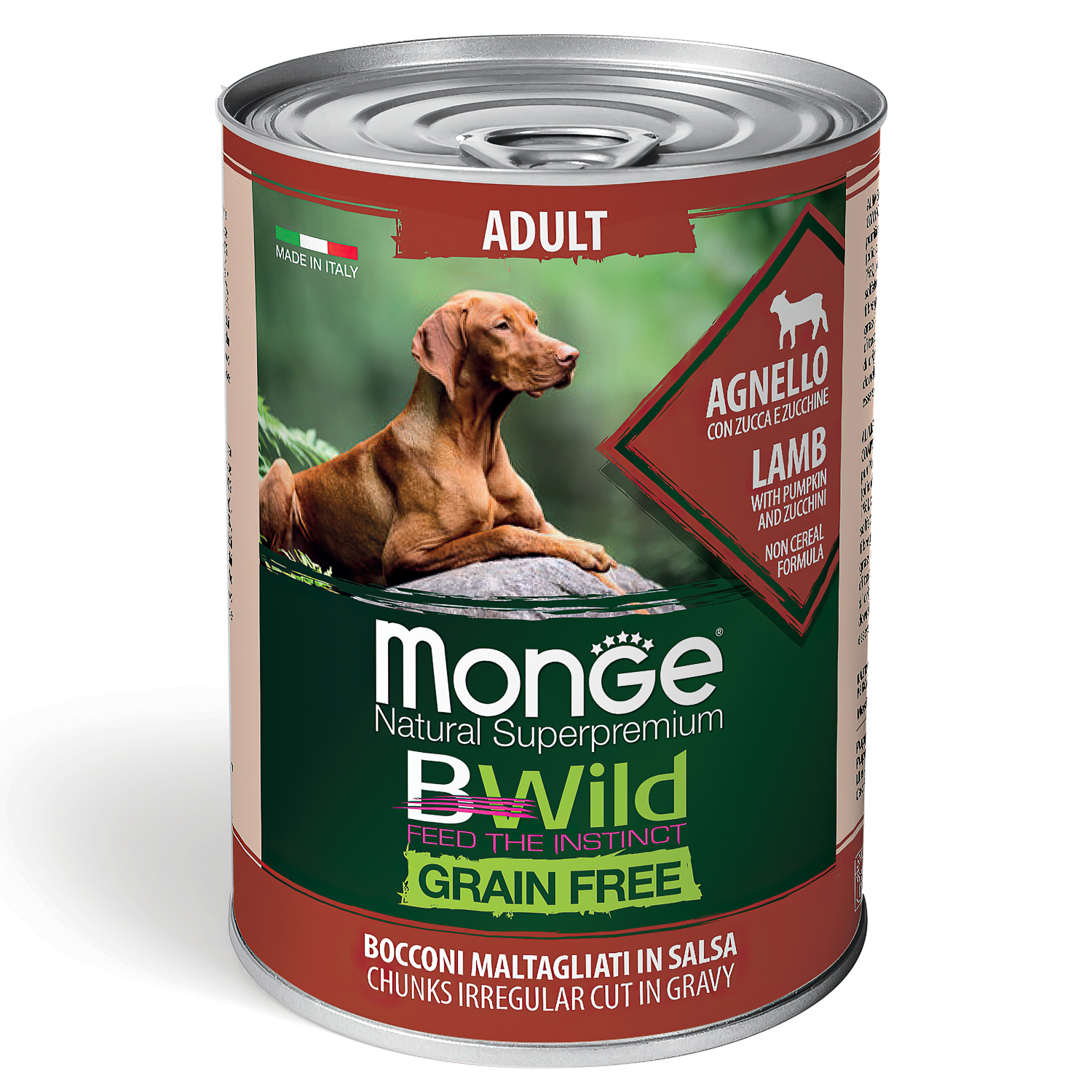 Беззерновые консервы для собак всех пород Monge BWild All Breeds Adult Agnello из ягненка с тыквой и кабачками 0,4 кг