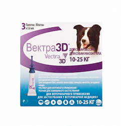 Капли для собак весом 10-25 кг Вектра 3D от клещей, блох, власоедов, комаров 1 пипетка×3,6 мл