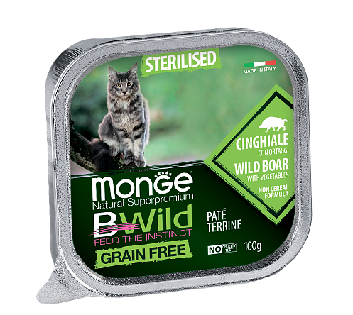 Беззерновые консервы для стерилизованных кошек Monge BWild Cat Grain Free из кабана с овощами, 100 г