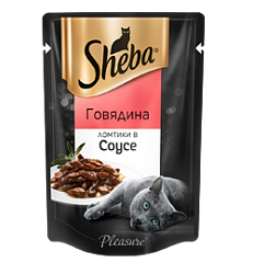 Влажный корм для кошек Sheba Pleasure ломтики в соусе с говядиной, 75 г х 28 шт.