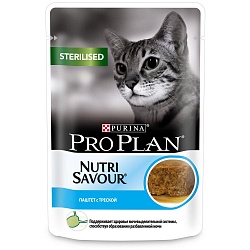 Влажный корм Pro Plan Nutrisavour для взрослых стерилизованных кошек, паштет с треской 85 г х 24 шт.