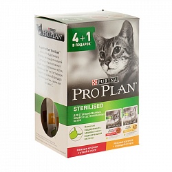 Влажный корм для кастрированных котов и стерилизованных кошек Pro Plan Sterilised Nutrisavour, курица и утка 4+1 