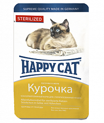 Влажный корм Happy Cat Sterilized для стерилизованных кошек, кусочки в желе курица 100 г х 22 шт.