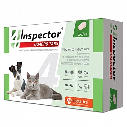 Таблетки для кошек и собак 2-8 кг Inspector Quadro Tabs от внешних и внутренних паразитов, 4 таблетки
