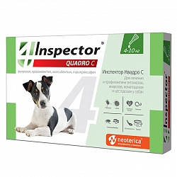 Капли для собак весом от 4 до 10 кг Inspector Quadro C от внешних и внутренних паразитов, 1 пипетка