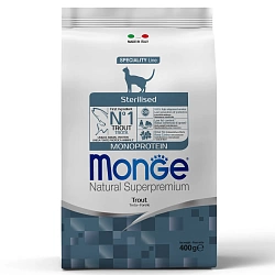 Сухой корм Monge Cat Speciality Line Monoprotein Sterilised для стерилизованных кошек, из форели
