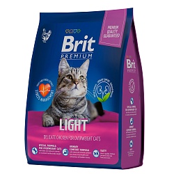 Сухой корм для кошек с избыточным весом Brit Premium Cat Light с курицей в соусе из куриной печени