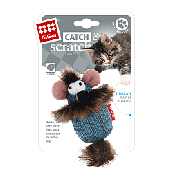 Игрушка для кошек GiGwi Catch Scratch Мышка с кошачьей мятой и перьями, 10 X 6 X 3 см
