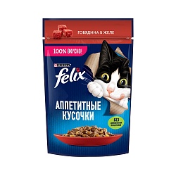 Влажный корм для кошек Felix Говядина, аппетитные кусочки в желе 75 г