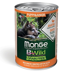 Беззерновые консервы для щенков Monge BWild Puppy&Junior Anatra с уткой, тыквой и кабачками 0,4 кг