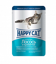 Консервы для кошек Happy Cat Лосось и креветки 100 г х 22 шт.