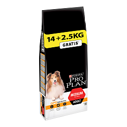 Сухой корм для взрослых собак Pro Plan Dog Medium Adult с курицей для средних пород, 14+2,5 кг