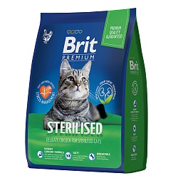 Сухой корм для кастрированных котов и стерилизованных кошек Brit Premium «Sterilised» с курицей 