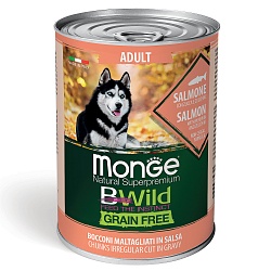 Беззерновые консервы для собак всех пород Monge BWild All Breeds Adult Salmone из лосося с тыквой и кабачками 0,4 кг