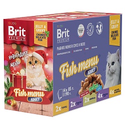 Brit Premium Рыбное меню в соусе и желе для взрослых кошек, 14 шт х 85 г