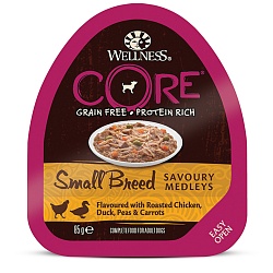Консервы для собак мелких пород Wellness Core Small Breed аппетитное попурри из курочки и утки, запеченных с горошком и морковью, 85 г