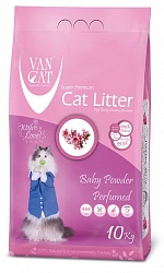 Комкующийся наполнитель для кошачьего туалета Van Cat Baby Powder обеспыленный с ароматом детской присыпки, пакет 10 кг