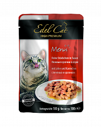 Влажный корм для кошек Edel Cat Печень и кролик, кусочки в соусе 100 г х 20 шт.