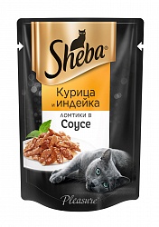 Влажный корм для кошек Sheba Pleasure ломтики в соусе с курицей и индейкой, 75 г х 28 шт.