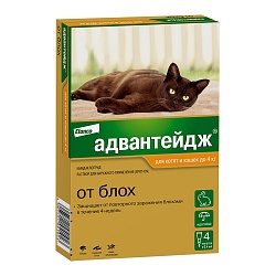 Капли для котят и кошек от блох Адвантейдж 40 (Advantage) весом до 4 кг, 4 пипетки