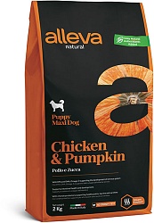 Сухой корм Alleva Natural Puppy Maxi для щенков крупных пород, беременных и кормящих сук, курица и тыква