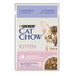 Влажный корм Purina Cat Chow Для котят с ягненком и кабачками в соусе, 26 шт. х 85 г
