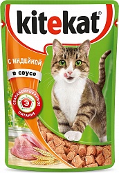 Консервы для кошек Kitekat Сочные кусочки с индейкой в соусе, 85 г х 28 штук
